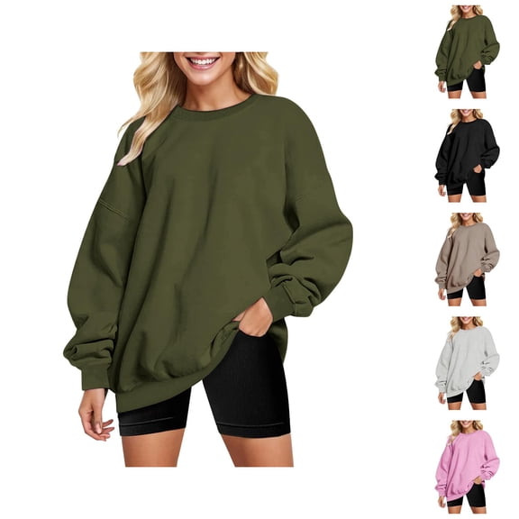 Oversized Sweatshirts for Women 2025 Long Sleeve Crewneck Drop Shoulder Plain Sweatshirt Pullover Tops