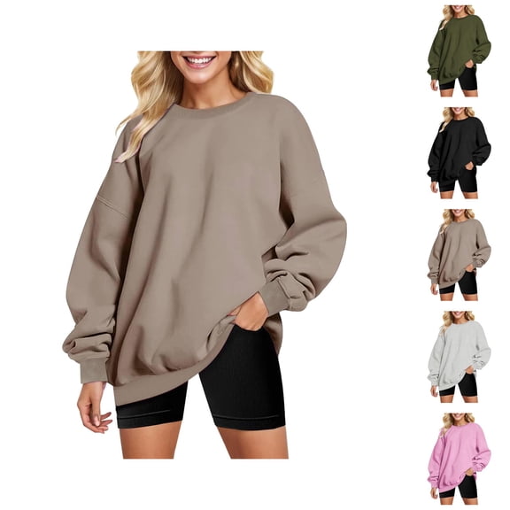 Oversized Sweatshirts for Women 2025 Long Sleeve Crewneck Drop Shoulder Plain Sweatshirt Pullover Tops