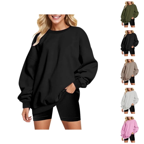Oversized Sweatshirts for Women 2025 Long Sleeve Crewneck Drop Shoulder Plain Sweatshirt Pullover Tops