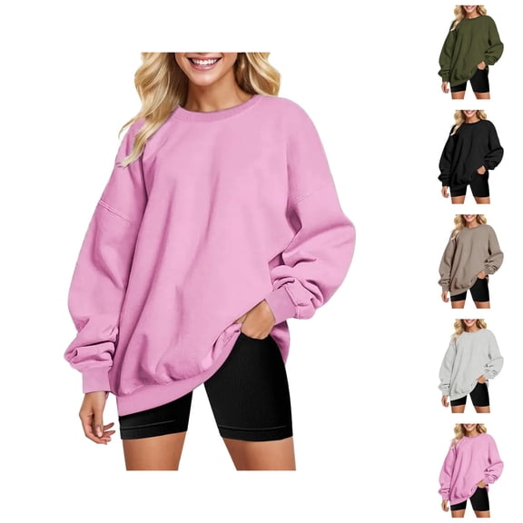 Oversized Sweatshirts for Women 2025 Long Sleeve Crewneck Drop Shoulder Plain Sweatshirt Pullover Tops