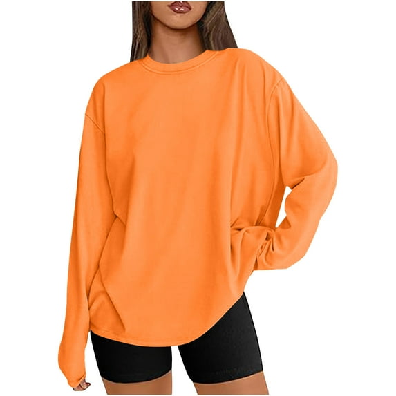 Oversized Sweatshirts for Women Crew Neck Solid Color Loose Casual Pullovers Fall Fashion Trendy Long Sleeve Tops