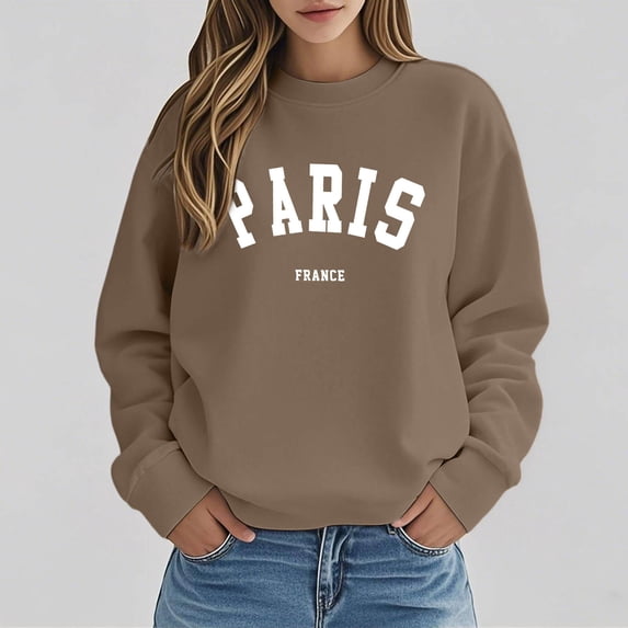 Oversized Sweatshirts for Women Crewneck Basic 2026 Top Long Sleeve Loose Fit Pullover Sweater Paris Print