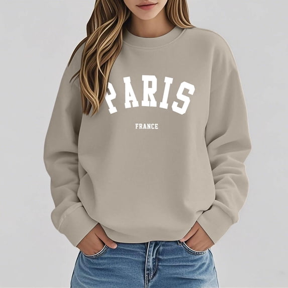 Oversized Sweatshirts for Women Crewneck Basic 2026 Top Long Sleeve Loose Fit Pullover Sweater Paris Print