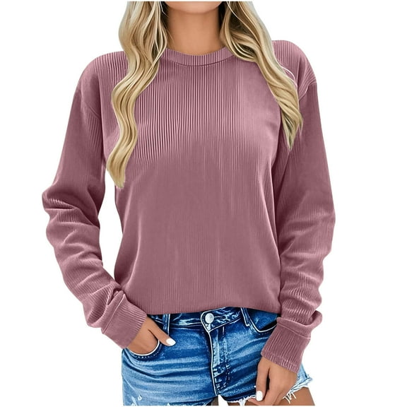 Oversized Sweatshirts for Women Crewneck Corduroy Tops Casual Hoodie Long Sleeve Blouses with No Pocket