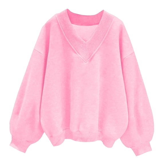 Oversized Sweatshirts for Women Fall Fashion Solid Loose Comfy Sweatshirts Long Sleeve V Neck Pullover Tops Fall Outfits for Women 2026