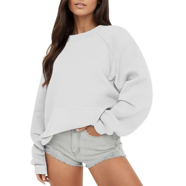 Oversized Sweatshirts for Women Loose Fit Solid Color Crewneck Long Sleeve Sweater Casual Fashion Sweatshirt Tops Walmart