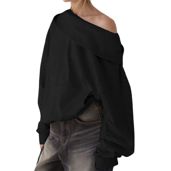 Oversized Sweatshirts for Women Sexy Off Shoulder Solid Long Sleeve Tops with Pocket Fall Winter Trendy Casual Loose Blouses