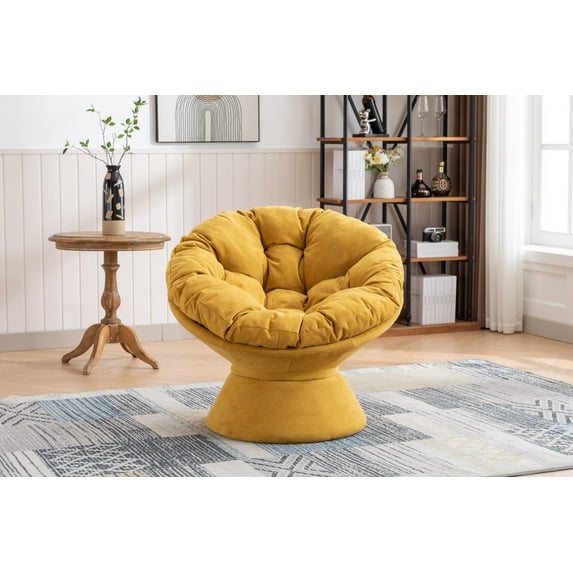Oversized Swivel Accent Chair with Round Super Thick Cushion, 360 Swivel Barrel Sofa, Papasan Seat for Living, Bedroom, Reading Room, Loung,Yellow