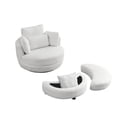 thumbnail image 1 of Oversized Swivel Chair with Half-Moon-Shaped Storage Ottoman, Round Club Chair with Throw Pillows and Head Pillow, Leisure Accent Chair with Metal Base and Solid Wood Frame for Living Room, Office, 1 of 8