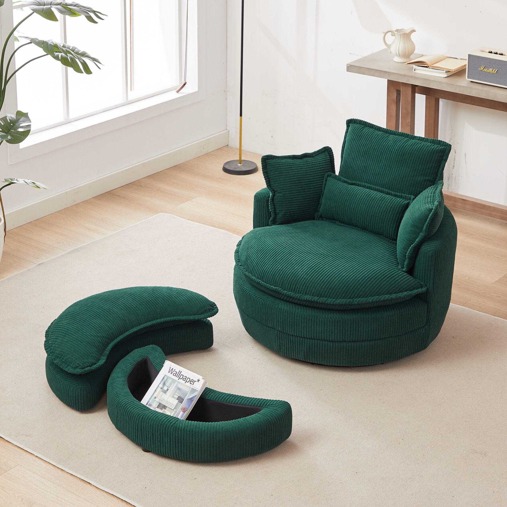 Oversized Swivel Chair with Moon Storage Ottoman, Modern Accent Round Swivel  Barrel Chairs with 4 Pillows, Cuddle Sofa Chair Lounger Armchair for Living  Room Bedroom Office, Green - Walmart.com, image size:1770x1770