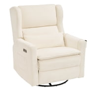 Oversized Swivel Rocker Recliner Chair, 26 Extra Wide Nursery Glider Recliner with Adjustable Headrest, Power Recliner Swivel Glider with Double Cushion, Cup Holder, White