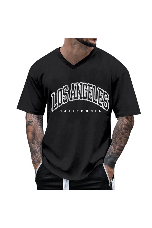Oversized T Shirt Men's Summer Crew Neck Short Sleeve T Shirt with City Print, Loose Casual, for Sports and Daily Wear
