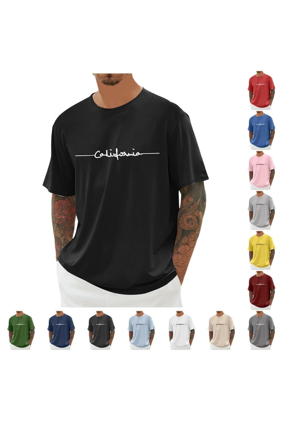 Oversized T Shirt Men's Summer T Shirt Crew Neck Short Sleeve T Shirt With City Print Basic Shirts Men Loose Casual Shirts Sports Shirts T Shirt Men Pack Mod Bod Tops Shirts for Big Men