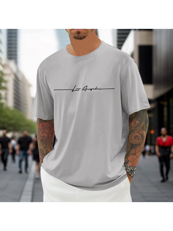 Oversized T Shirt Men's Summer T Shirt Crew Neck Short Sleeve T Shirt with City Print Basic Shirts Men Loose Casual Shirts Sports T Shirts for Men Mens T Shirts Short Sleeve Men's Large Shirts