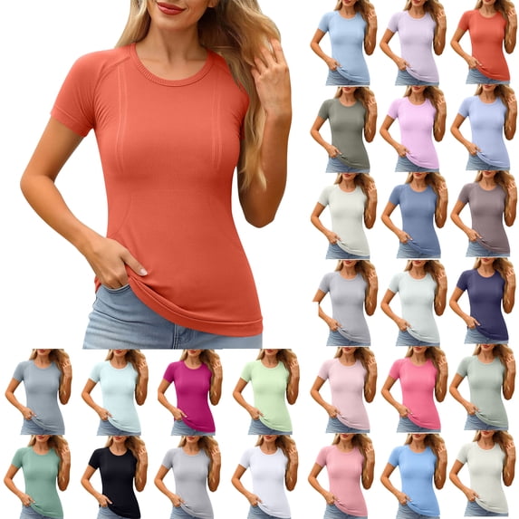 Oversized T-Shirt for Women Seamless Workout Crew Neck Raglan Short Sleeve Compression Slim Fit Yoga Athletic Tee Sweat Wicking Base Layer Top for Everyday Layered Outfits