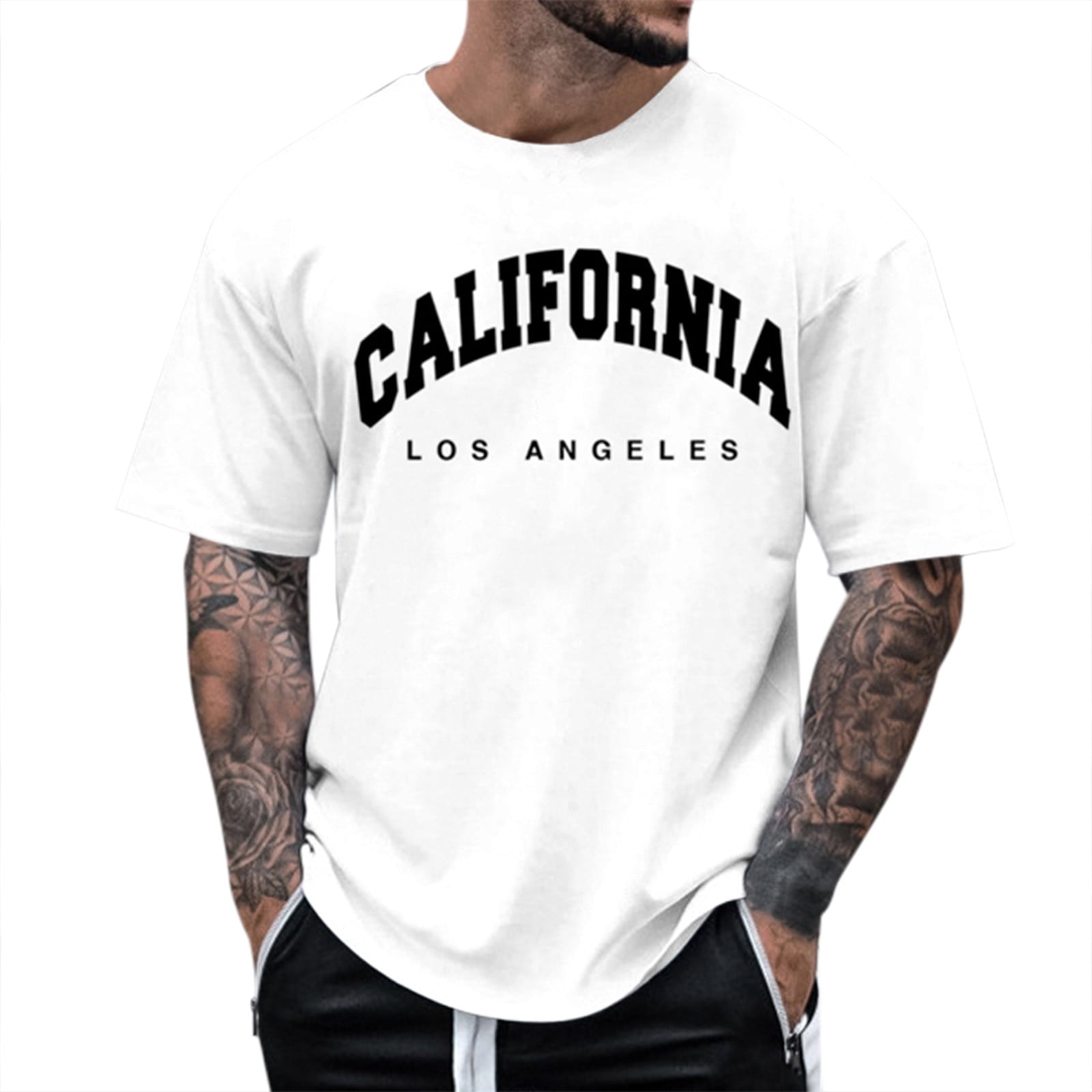 Men Casual Los Angeles Letter Print Short Sleeve Tee Shirt Oversized Summer  Round Neck Shirts Blouse Tops : Clothing, Shoes & Jewelry 