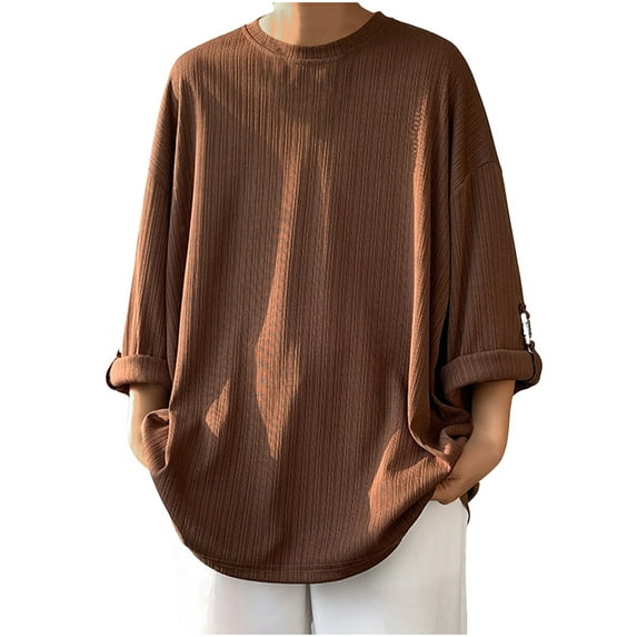 Oversized T-Shirts For Men Qiggri Men's Casual Solid Color Sleeve Buckle Round Neck Fashion Short Sleeve Shirt. Casual Shirts For Men