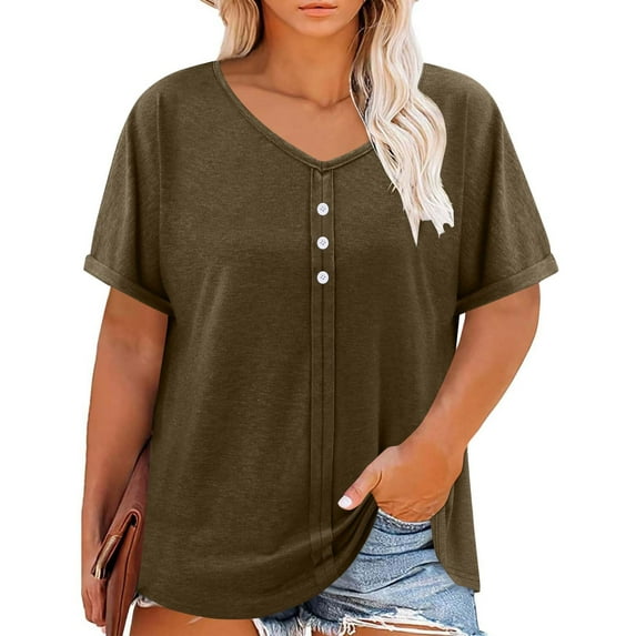 Oversized T-Shirts For Women Sevevn Women's Plus Size Casual Solid V Neck Loose Short Sleeve T-Shirt Blouses