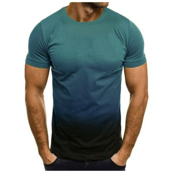 Oversized T-Shirts Mens Short Sleeve Gradient Tops Round Neck Slim Fit Workout Tops Plus Size Tees Casual Tee Shirts Light Blue,L