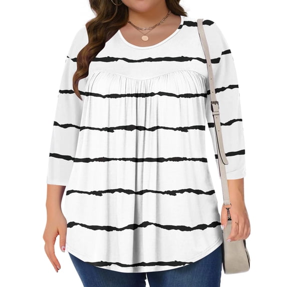 Oversized T-Shirts Sevevn Women's Plus Size Striped T-Shirt Three Quarter Sleeves Round Neck Top