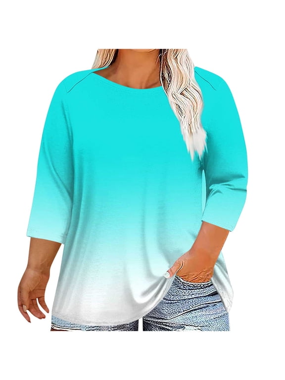Oversized T-Shirts Sevevn Womens Plus Size 3/4 Sleeve Tops Boat Neck for Women Lightweight Loose Tunic Blouse
