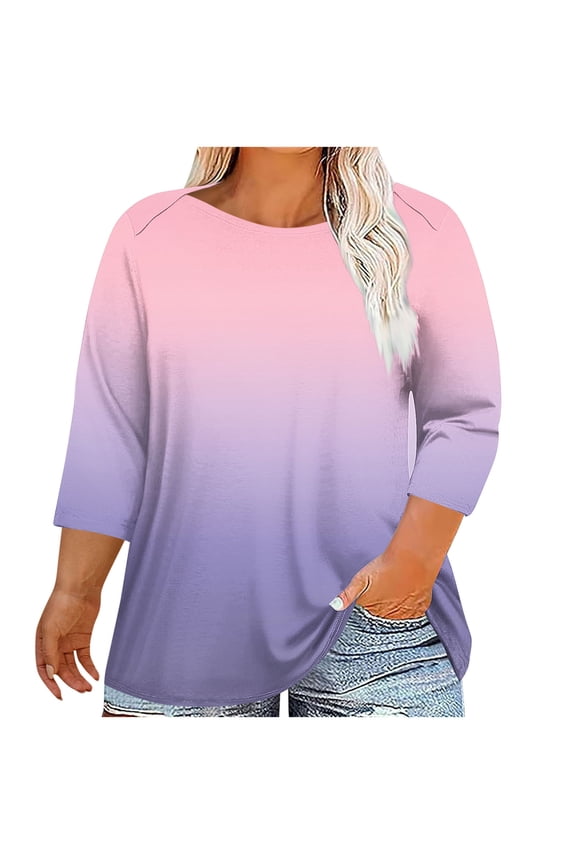 Oversized T-Shirts Sevevn Womens Plus Size 3/4 Sleeve Tops Boat Neck for Women Lightweight Loose Tunic Blouse