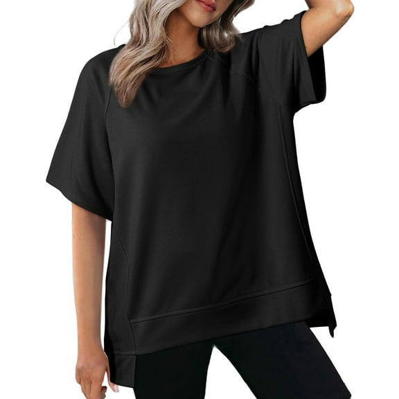 Oversized T Shirts For Women Crewneck Short Sleeve Casual Summer Tops Lightweight Loose High Low Blouse Weightlifting Long Sleeve Shirts Womens Short Sleeved Athletic Tops Tops for Women Casual Summer
