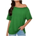 thumbnail image 1 of Oversized T Shirts for Womens Oblique Off-Shoulder Short Sleeve Summer Tops Solid Dressy Casual Loose Tee Shirt Teen Girls Basic Going Out Tunic T-Shirts Fashion Y2K Clothes Cute Blouses, 1 of 7