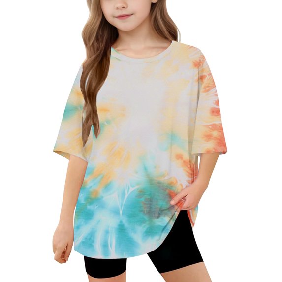 Oversized T Shirts for Kids, Teen Girls Summer Tunic Top Casual Short Sleeve Tie Dye Basic Tee Shirt 2025 Trendy Clothes