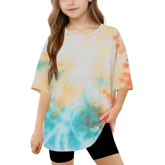 Oversized T Shirts for Kids, Teen Girls Summer Tunic Top Casual Short Sleeve Tie Dye Basic Tee Shirt 2025 Trendy Clothes