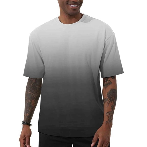 Oversized T-Shirts for Mens Fashion Gradient Color Casual Shirts Loose Round Neck Summer Men's Top Athletic Blouses Pullover