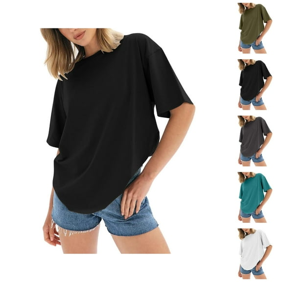 Oversized T Shirts for Women 2025 Short Sleeve Crewneck Loose Fit Plain Basic Tshirt Womens T Shirts