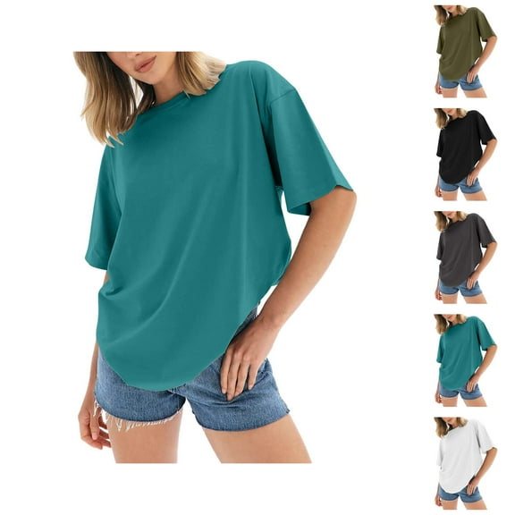 Oversized T Shirts for Women 2025 Short Sleeve Crewneck Loose Fit Plain Basic Tshirt Womens T Shirts