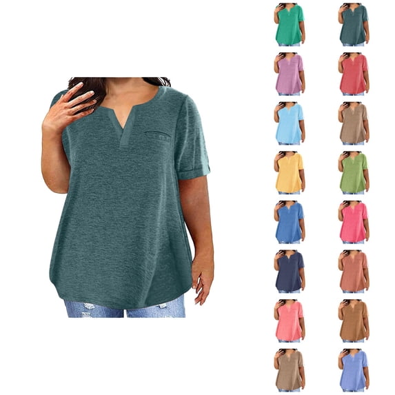 Oversized T Shirts for Women 2026 Summer Plus Size Short Sleeve V Neck Loose Plain Tshirts Womens Tees