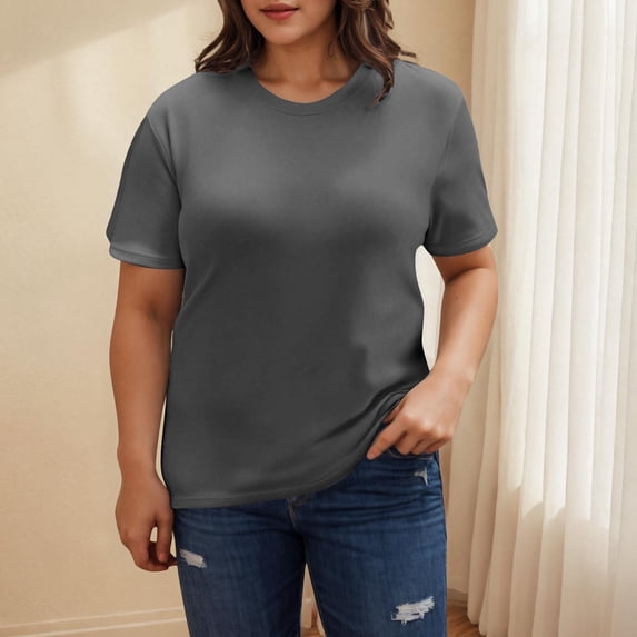 Oversized T-Shirts for Women Tops Short Sleeve Crew Neck Basic Summer Tee Tops Ladies Solid Casual Loose Shirts Dark Gray XL