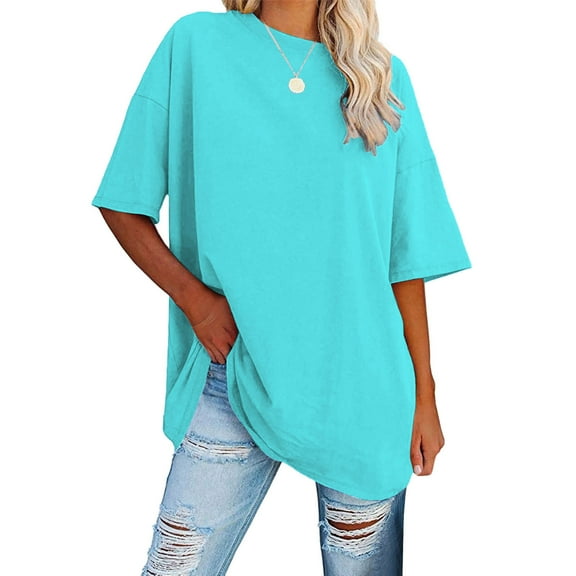 ZunFeo Oversized T Shirts for Women Cozy Casual Summer Tops Short Sleeve Loose Basic Shirts for Daily Vacation Green M