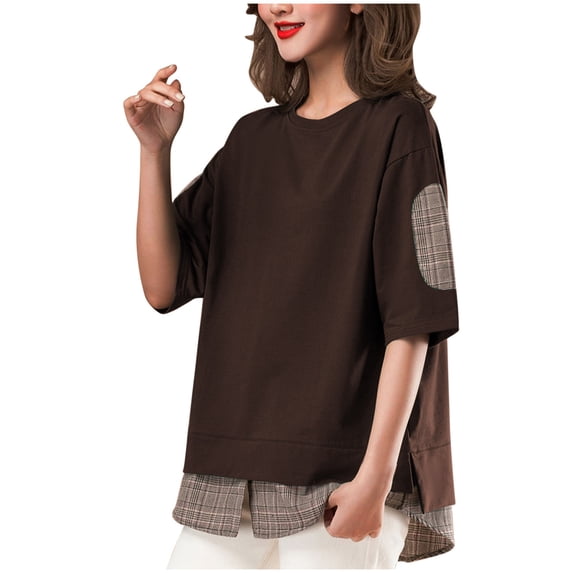 Oversized T Shirts for Women Crew Neck Short Sleeve Casual Tops Loose Fit Solid Color Soft Basic Blouses Tees (3XL, Coffee)