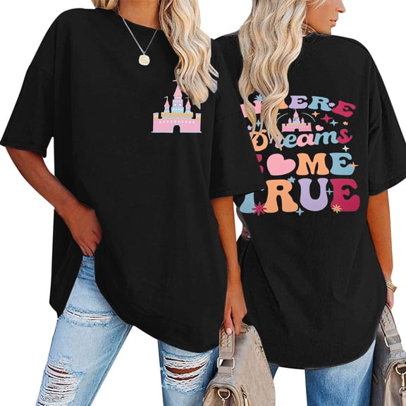 Oversized T Shirts for Women Funny Cute Letter Graphic Print Short Sleeve Crewneck Tops Trendy Vacation Casual Loose Fit Tees