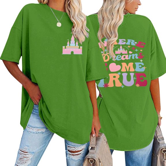 Oversized T Shirts for Women Funny Cute Letter Graphic Print Short Sleeve Crewneck Tops Trendy Vacation Casual Loose Fit Tees