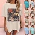 thumbnail image 1 of Oversized T Shirts for Women Short Sleeve Crewneck Graphic Tees Summer Casual Vacation Beach Tops Yellow S, 1 of 5