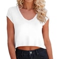 thumbnail image 1 of Oversized T Shirts for Women Short Sleeve Crop Tops V Neck Baggy Cropped Tees Loose Solid Color Casual Tee Summer Outfit Trendy Clothes, 1 of 6