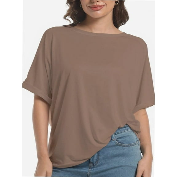 Oversized T Shirts for Women Short Sleeve Loose Fit Crewneck Summer Tops Casual Basic Rolled Sleeves Tee Shirt
