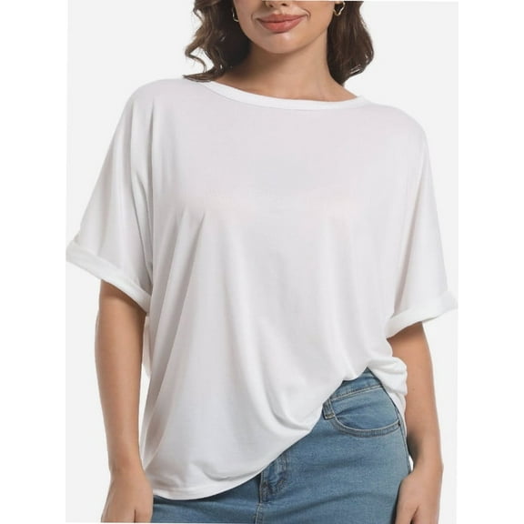 Oversized T Shirts for Women Short Sleeve Loose Fit Crewneck Summer Tops Casual Basic Rolled Sleeves Tee Shirt