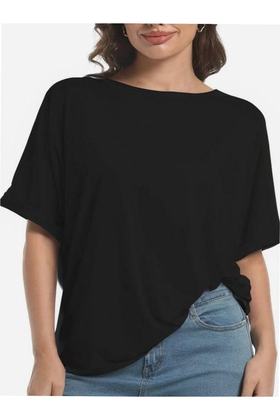 Oversized T Shirts for Women Short Sleeve Loose Fit Crewneck Summer Tops Casual Basic Rolled Sleeves Tee Shirt