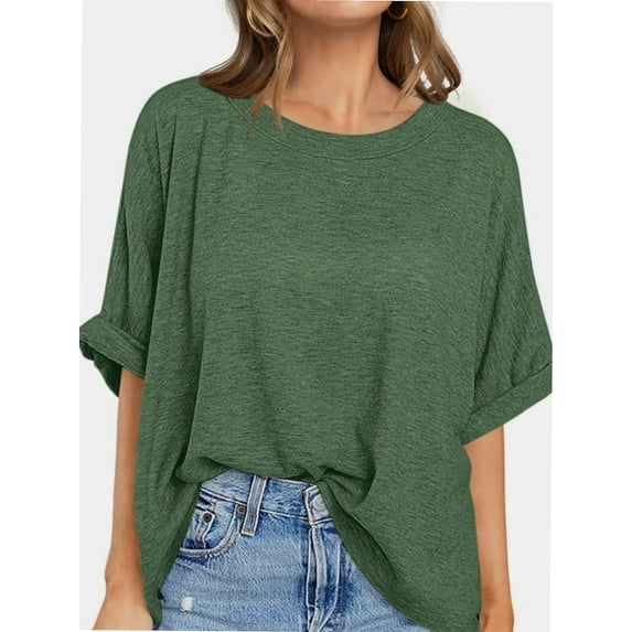 Oversized T Shirts for Women Short Sleeve Loose Fit Crewneck Summer Tops Casual Basic Rolled Sleeves Tee Shirt
