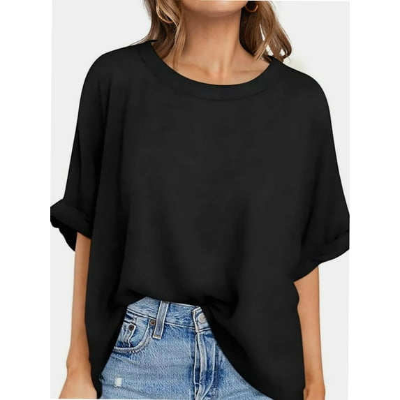 Oversized T Shirts for Women Short Sleeve Loose Fit Crewneck Summer Tops Casual Basic Rolled Sleeves Tee Shirt