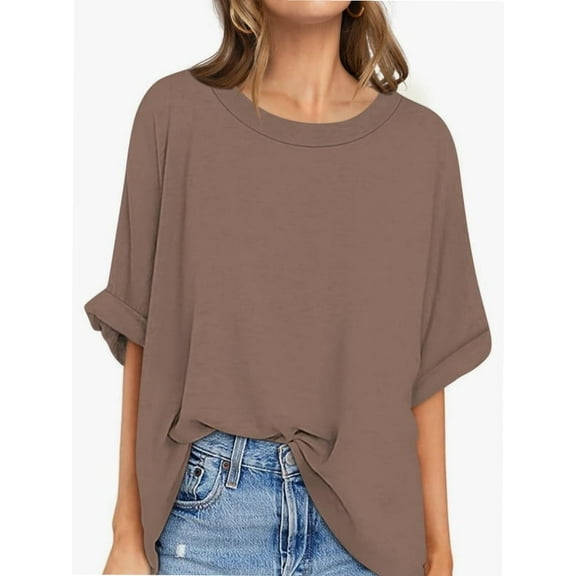 Oversized T Shirts for Women Short Sleeve Loose Fit Crewneck Summer Tops Casual Basic Rolled Sleeves Tee Shirt