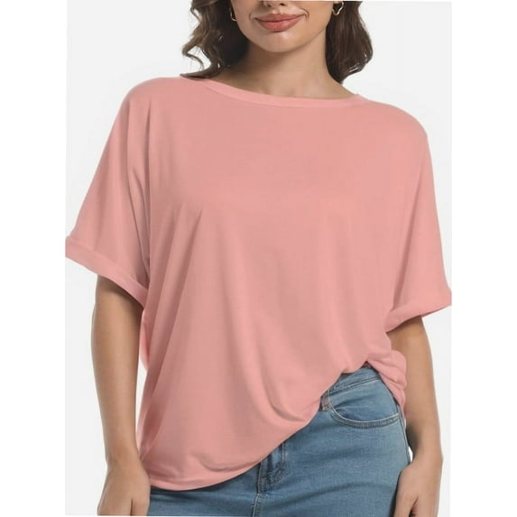 Oversized T Shirts for Women Short Sleeve Loose Fit Crewneck Summer Tops Casual Basic Rolled Sleeves Tee Shirt