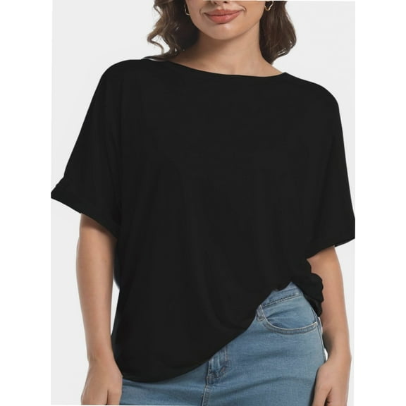 Oversized T Shirts for Women Short Sleeve Loose Fit Crewneck Summer Tops Casual Basic Rolled Sleeves Tee Shirt