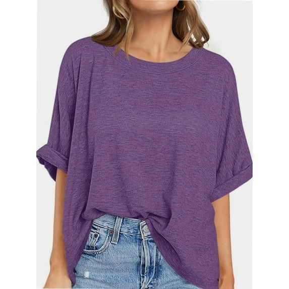 Oversized T Shirts for Women Short Sleeve Loose Fit Crewneck Summer Tops Casual Basic Rolled Sleeves Tee Shirt